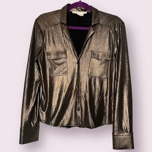 Saltwater Luxe Metallic Bronze Button Down Long Sleeve XS